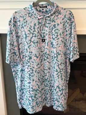 Bad Birdie Light Blue & Pink Abstract Print Polo